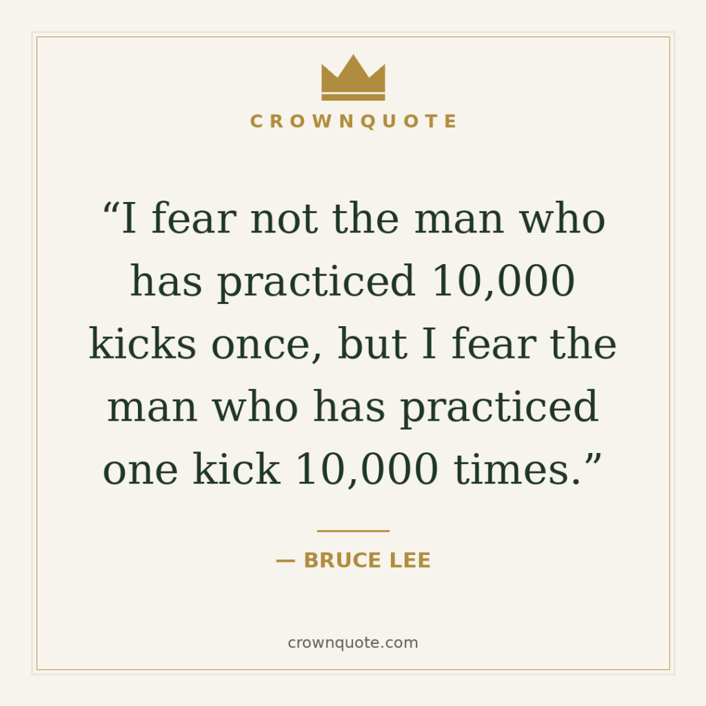 Bruce Lee in fighting stance — bruce lee quotes on practice and mastery