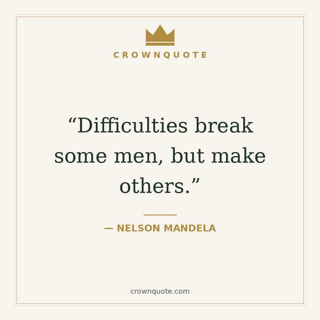 Nelson mandela quotes: Difficulties break some men, but make others. — Nelson Mandela