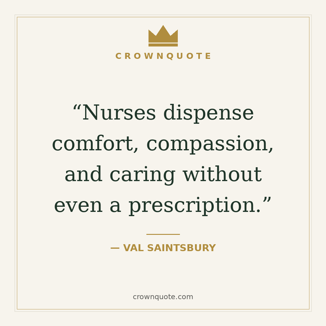 Nurse quotes card: Nurses dispense comfort, compassion, and caring without even a prescription, by Val Saintsbury